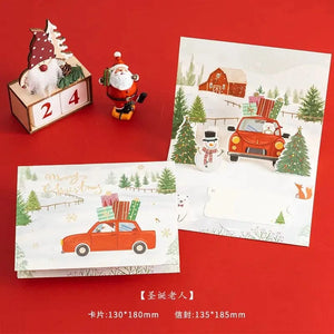 GeckoCustom 3D Santa Greeting Cards Folding Merry Christmas Best Wishes Card Xmas Gift for New Year Blessing Thank You Postcard Decoration D3
