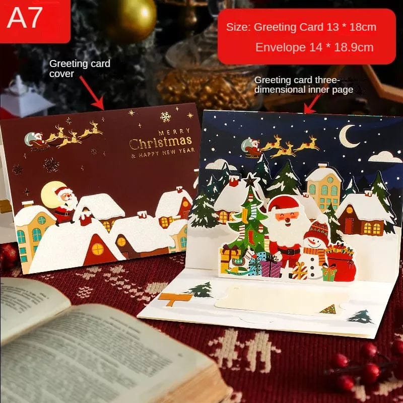 GeckoCustom 3D Santa Greeting Cards Folding Merry Christmas Best Wishes Card Xmas Gift for New Year Blessing Thank You Postcard Decoration A7
