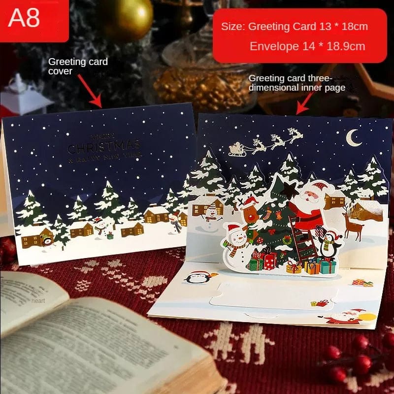 GeckoCustom 3D Santa Greeting Cards Folding Merry Christmas Best Wishes Card Xmas Gift for New Year Blessing Thank You Postcard Decoration A8