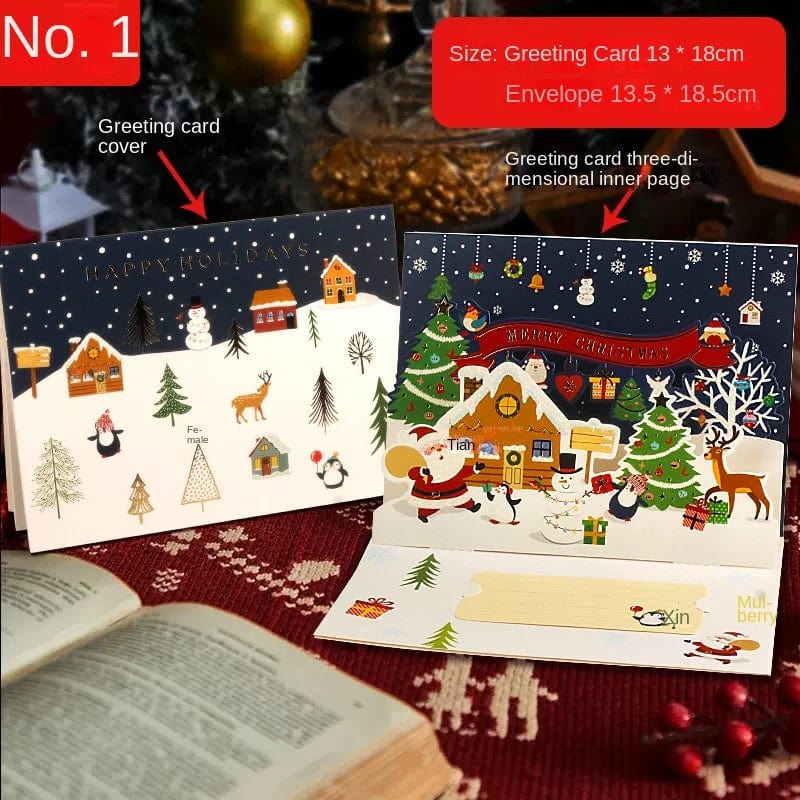 GeckoCustom 3D Santa Greeting Cards Folding Merry Christmas Best Wishes Card Xmas Gift for New Year Blessing Thank You Postcard Decoration NO.1