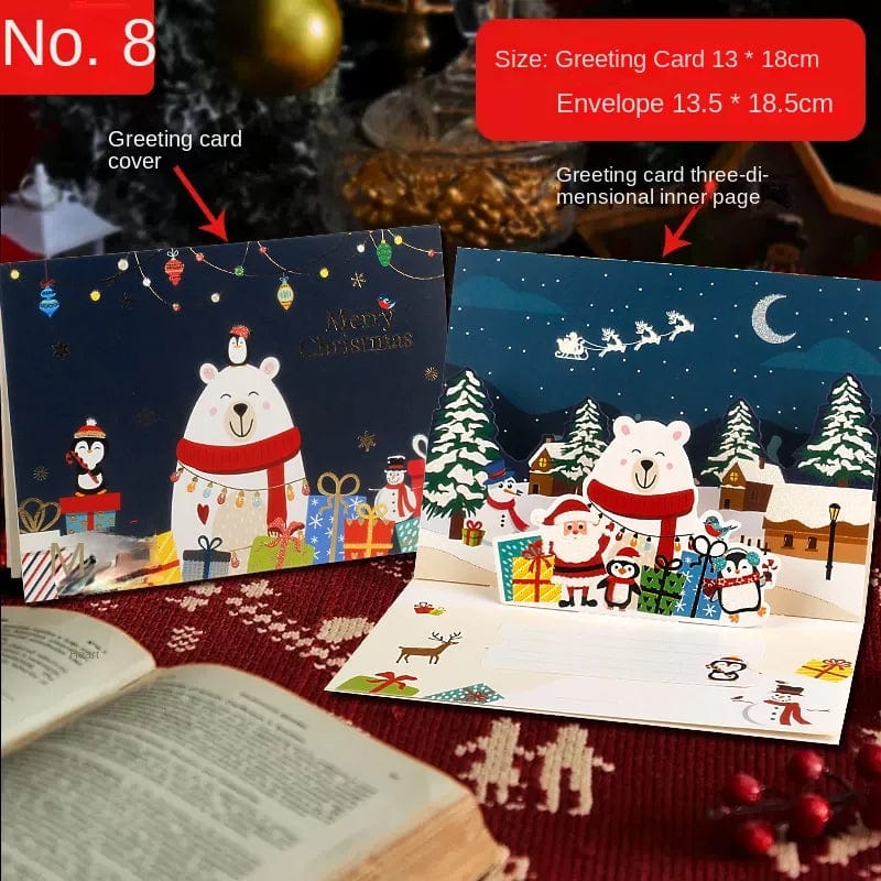 GeckoCustom 3D Santa Greeting Cards Folding Merry Christmas Best Wishes Card Xmas Gift for New Year Blessing Thank You Postcard Decoration NO.8