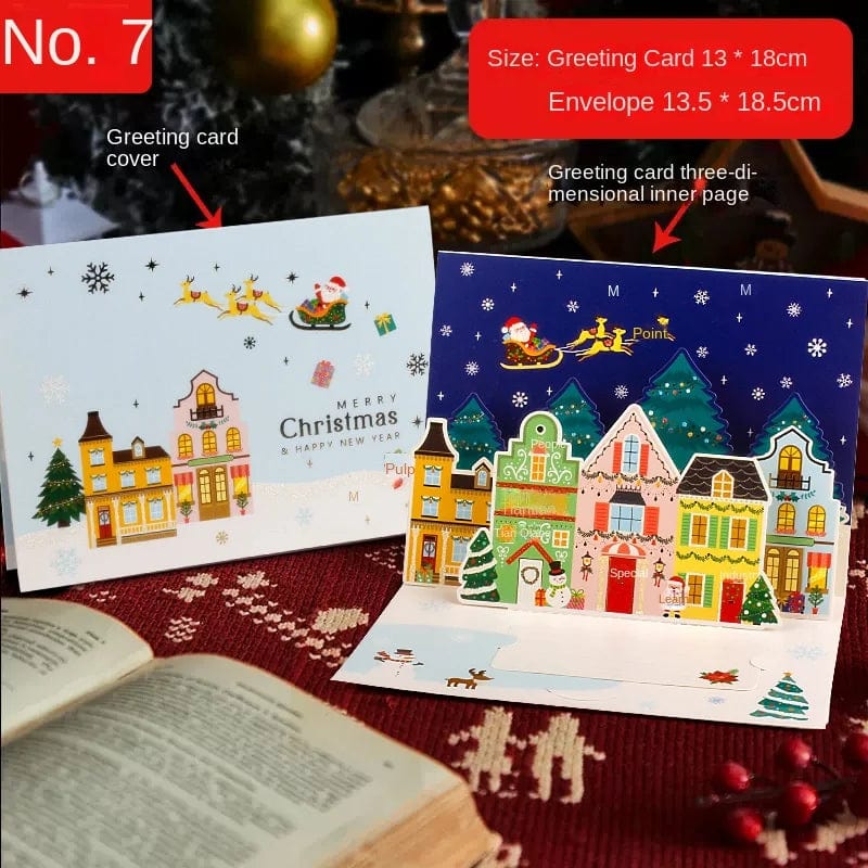 GeckoCustom 3D Santa Greeting Cards Folding Merry Christmas Best Wishes Card Xmas Gift for New Year Blessing Thank You Postcard Decoration NO.7