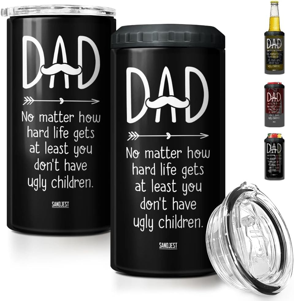 GeckoCustom 4-In-1 Dad Tumbler Gifts for Dad from Daughter Son - 12Oz Dad Fuel Can Cooler Tumblers Travel Mug Cup - Stainless Steel Insulated Cans Coozie Christmas, Birthday, Father'S Day Gift for Daddy No Matter What - Black