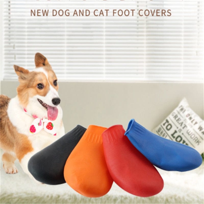 GeckoCustom 4Pcs Pet WaterProof Rain Shoes Anti-slip Rubber Boot for dog Cat Rain Shoes Socks For Small Medium Large Dogs Pet Supplies