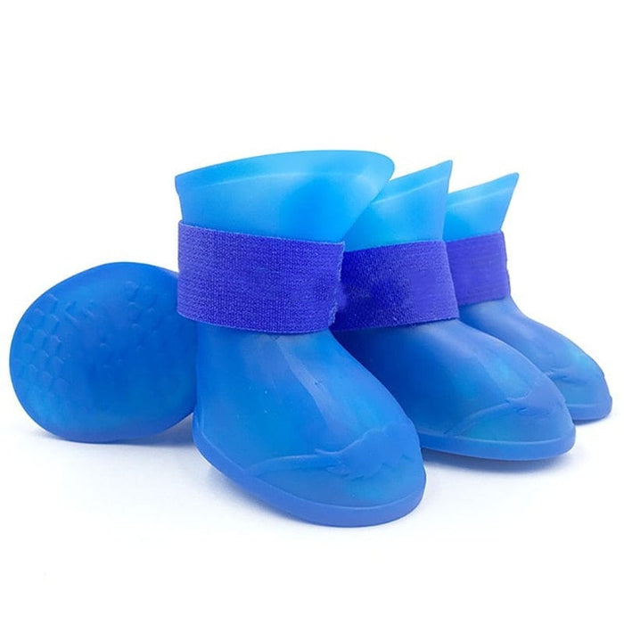 GeckoCustom 4Pcs Pet WaterProof Rainshoe Anti-slip Rubber Boot For Small Medium Large Dogs Cats Outdoor Shoe Dog Ankle Boots Pet Accessories blue / S