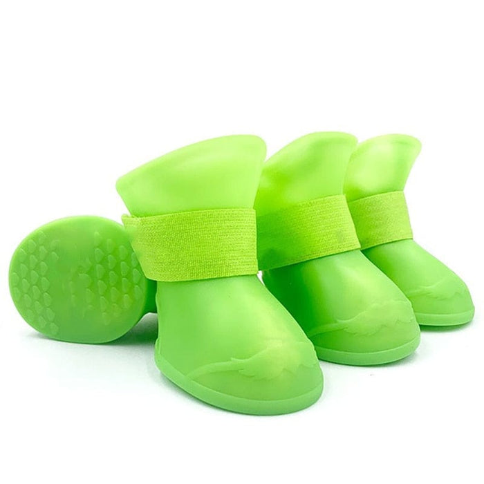 GeckoCustom 4Pcs Pet WaterProof Rainshoe Anti-slip Rubber Boot For Small Medium Large Dogs Cats Outdoor Shoe Dog Ankle Boots Pet Accessories green / S