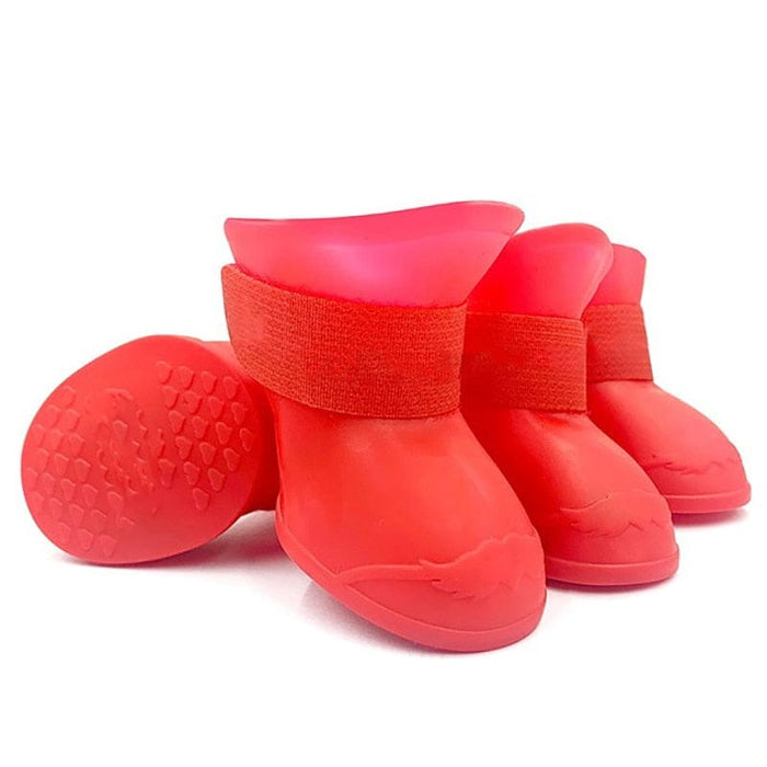 GeckoCustom 4Pcs Pet WaterProof Rainshoe Anti-slip Rubber Boot For Small Medium Large Dogs Cats Outdoor Shoe Dog Ankle Boots Pet Accessories red / S