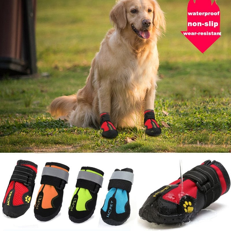 GeckoCustom 4pcs/set Pet Dog Shoes Reflective Waterproof Dog Boots Warm Snow Rain Pets Booties Anti-slip Socks Footwear For Medium Large Dog