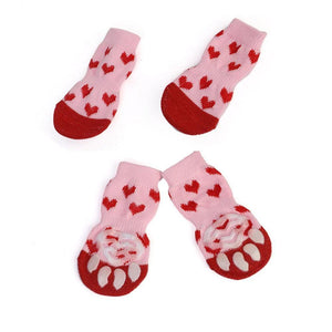 GeckoCustom 4Pcs Warm Puppy Dog Shoes Soft Pet Knits Socks Cute Cartoon Anti Slip Skid Socks For Small Dogs Breathable Pet Products S/M/L 15 / S