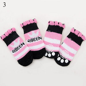 GeckoCustom 4Pcs Warm Puppy Dog Shoes Soft Pet Knits Socks Cute Cartoon Anti Slip Skid Socks For Small Dogs Breathable Pet Products S/M/L