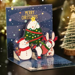 GeckoCustom 5/1PCS 3D Pop UP Christmas Greeting Cards with Envelope Friend Family Blessing Postcard Birthday New Year Christmas Decoration