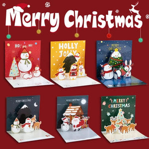 GeckoCustom 5/1PCS 3D Pop UP Christmas Greeting Cards with Envelope Friend Family Blessing Postcard Birthday New Year Christmas Decoration