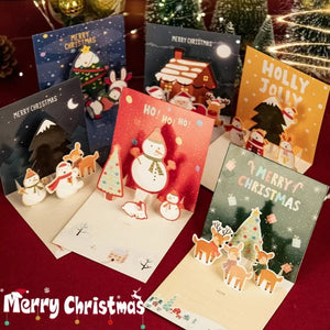 GeckoCustom 5/1PCS 3D Pop UP Christmas Greeting Cards with Envelope Friend Family Blessing Postcard Birthday New Year Christmas Decoration