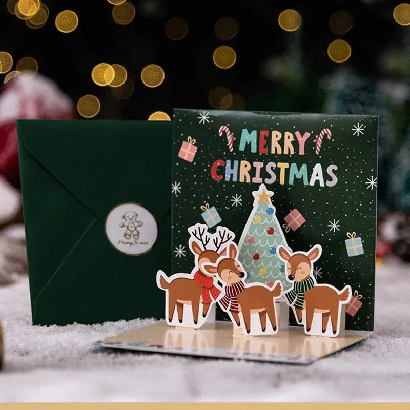 GeckoCustom 5/1PCS 3D Pop UP Christmas Greeting Cards with Envelope Friend Family Blessing Postcard Birthday New Year Christmas Decoration Style6 / 5PCS