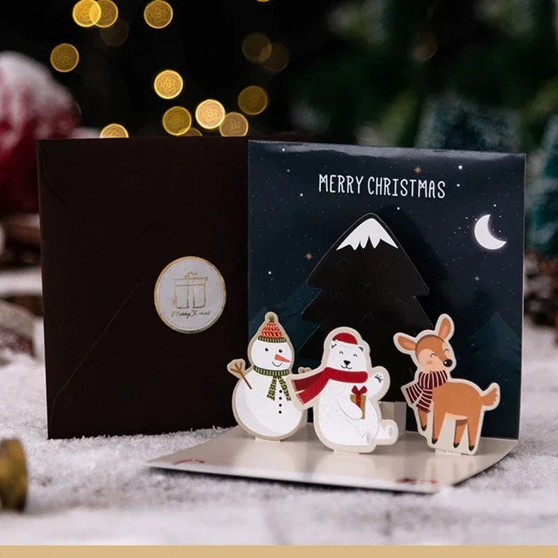 GeckoCustom 5/1PCS 3D Pop UP Christmas Greeting Cards with Envelope Friend Family Blessing Postcard Birthday New Year Christmas Decoration Style4 / 5PCS