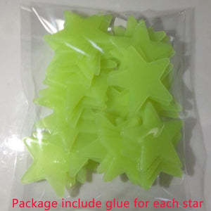 GeckoCustom 50pcs 3D Stars Glow In The Dark Wall Stickers Luminous Fluorescent Pvc Wall Art Decals For Kids Bedroom Ceiling Home Decoration Yellow