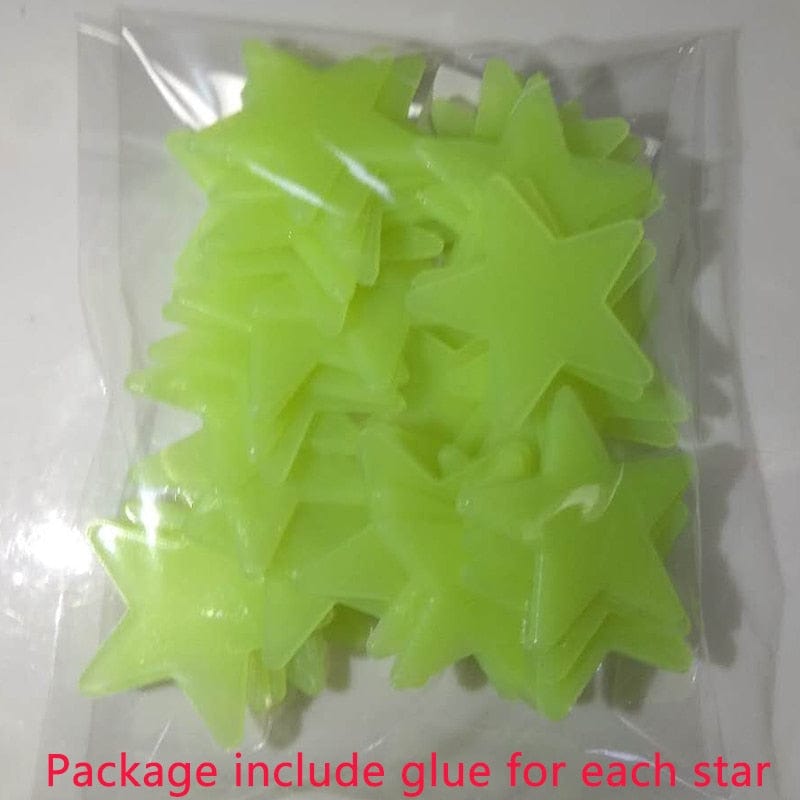 GeckoCustom 50pcs 3D Stars Glow In The Dark Wall Stickers Luminous Fluorescent Pvc Wall Art Decals For Kids Bedroom Ceiling Home Decoration Yellow