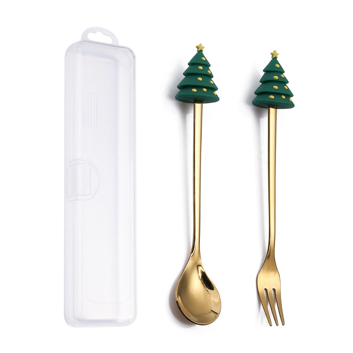 GeckoCustom 6/4/2PCS Christmas Gift Glod Spoon Fork Set Elk Christmas Tree Decoration Dessert Scoop Fruit Fork Coffee Spoon Cutlery Set 2PCS-Gold-E3
