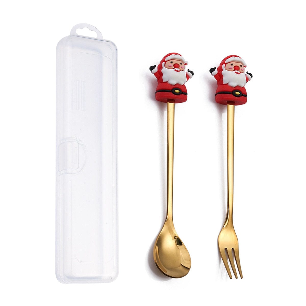 GeckoCustom 6/4/2PCS Christmas Gift Glod Spoon Fork Set Elk Christmas Tree Decoration Dessert Scoop Fruit Fork Coffee Spoon Cutlery Set 2PCS-Gold-E1