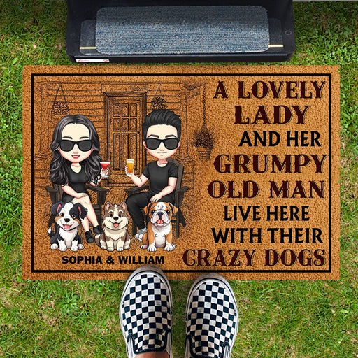 GeckoCustom A Lovely Lady And A Grumpy Old Man Live Here For Dog Lovers Doormat Personalized Gift DA199 890208