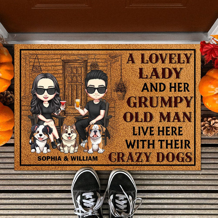 GeckoCustom A Lovely Lady And A Grumpy Old Man Live Here For Dog Lovers Doormat Personalized Gift DA199 890208