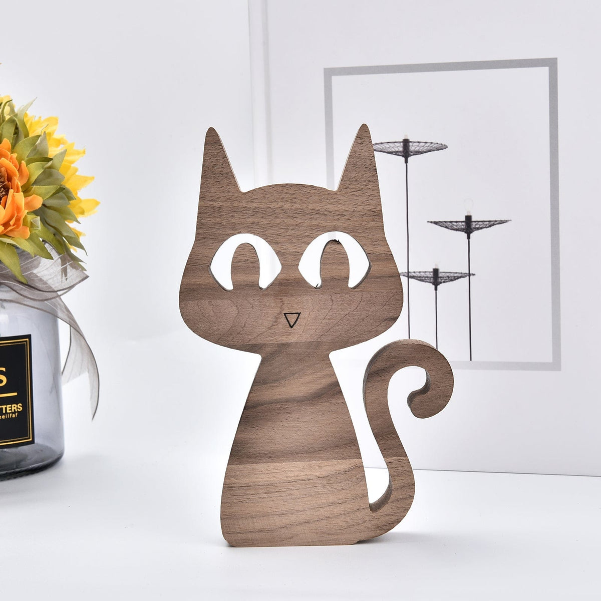 GeckoCustom A Woman Sit With Cat Wood Sculpture N304 HN590 Only Cat Version 2