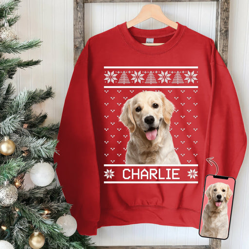 GeckoCustom Add your Cat Dog Photo On Sweatshirt, Dog Lover Sweater Christmas DA199