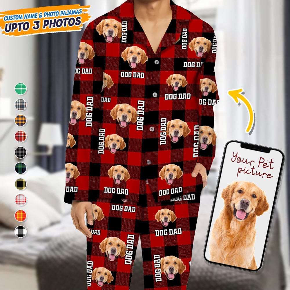 GeckoCustom Add Your Pet Photo Christmas Flannel Pajamas DA199 888729 For Adult / Only Shirt / XS