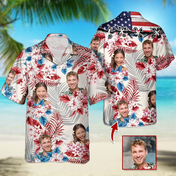 GeckoCustom America Flag Hawaiian Women Shirt, Upload Photo N369 888382