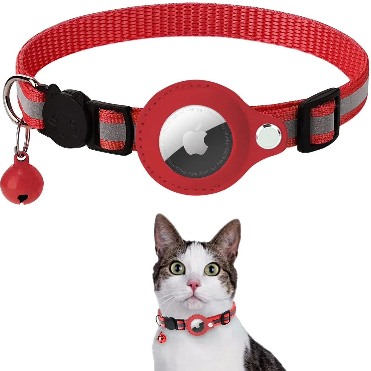 GeckoCustom Anti-Lost Pet Cat Collar For The Apple Airtag Protective Tracker Anti Lost Positioning Collar WaterProof Reflective Pet Collars Red / Excluding AirTag / China