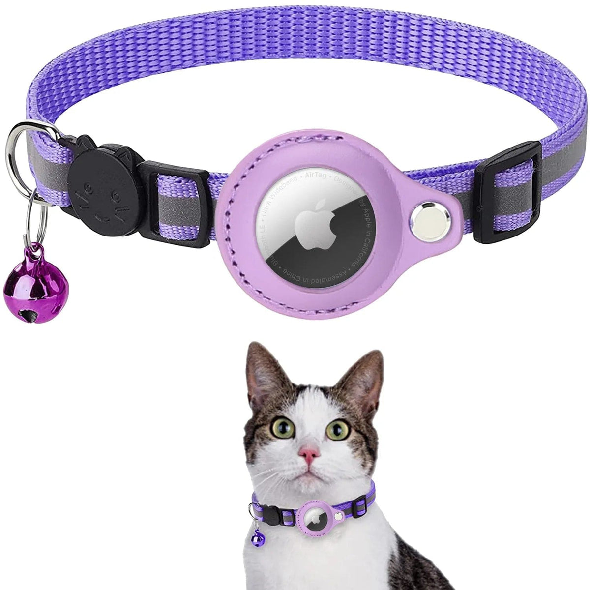 GeckoCustom Anti-Lost Pet Cat Collar For The Apple Airtag Protective Tracker Anti Lost Positioning Collar WaterProof Reflective Pet Collars Purple / Excluding AirTag / China