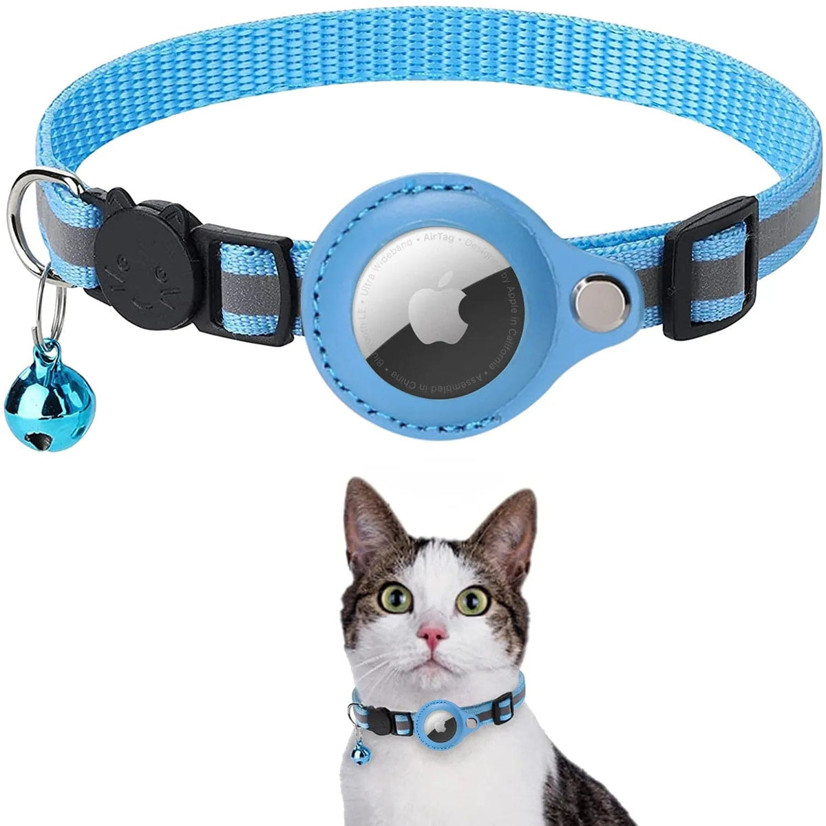 GeckoCustom Anti-Lost Pet Cat Collar For The Apple Airtag Protective Tracker Anti Lost Positioning Collar WaterProof Reflective Pet Collars Blue / Excluding AirTag / China