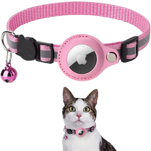 GeckoCustom Anti-Lost Pet Cat Collar For The Apple Airtag Protective Tracker Anti Lost Positioning Collar WaterProof Reflective Pet Collars Pink / Excluding AirTag / China