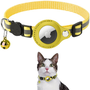 GeckoCustom Anti-Lost Pet Cat Collar For The Apple Airtag Protective Tracker Anti Lost Positioning Collar WaterProof Reflective Pet Collars Yellow / Excluding AirTag / China