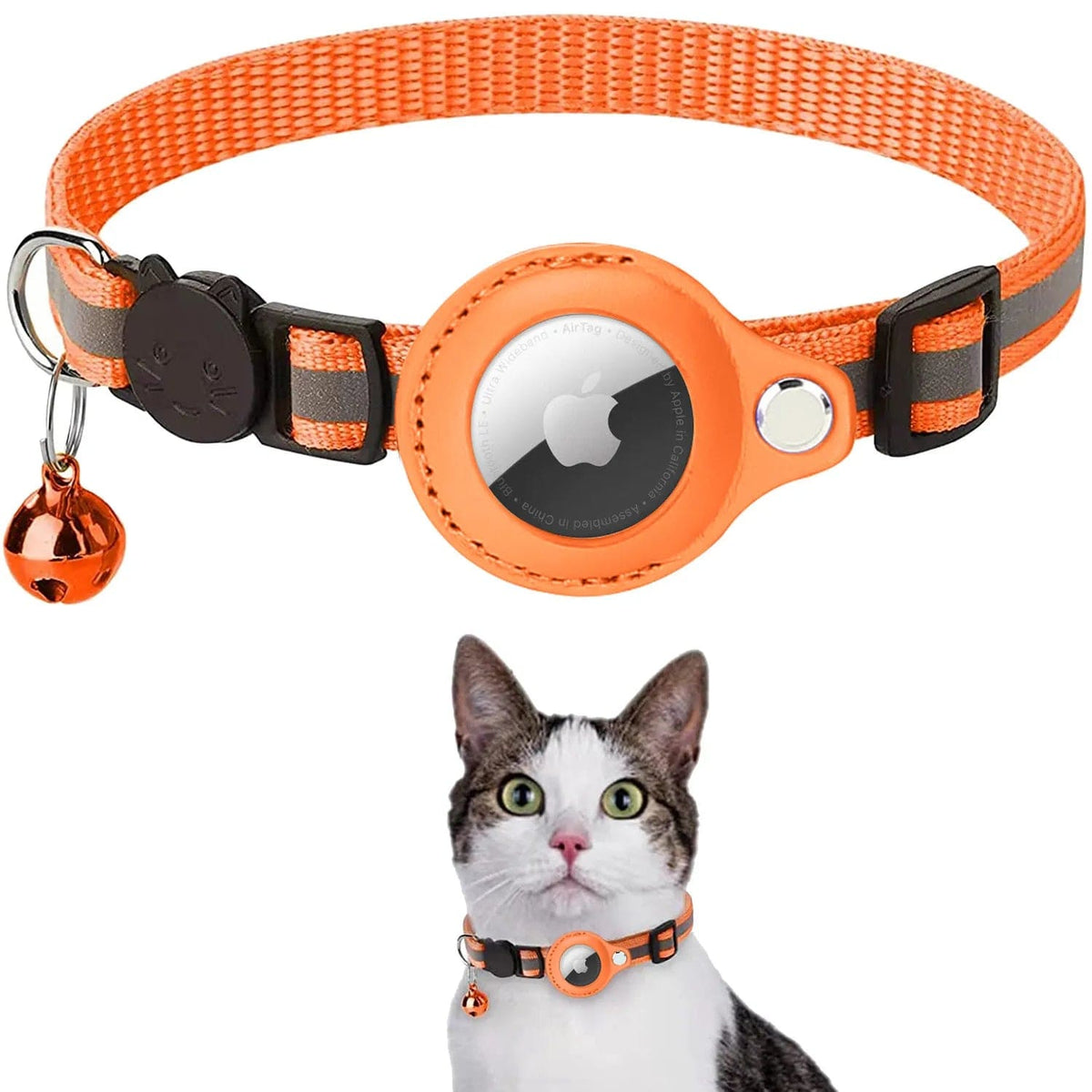 GeckoCustom Anti-Lost Pet Cat Collar For The Apple Airtag Protective Tracker Anti Lost Positioning Collar WaterProof Reflective Pet Collars Orange / Excluding AirTag / China