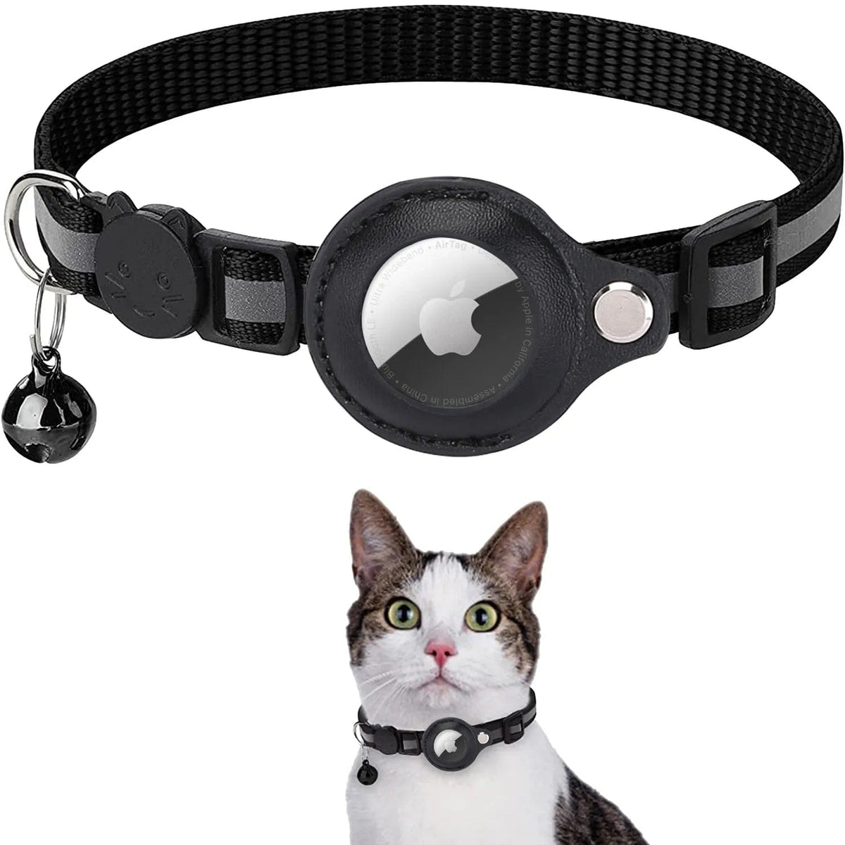 GeckoCustom Anti-Lost Pet Cat Collar For The Apple Airtag Protective Tracker Anti Lost Positioning Collar WaterProof Reflective Pet Collars Black / Excluding AirTag / China