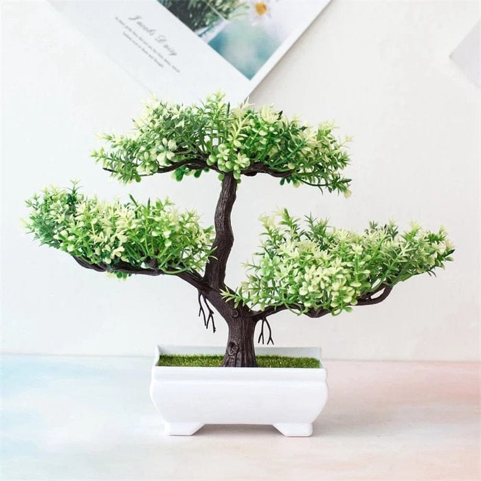 GeckoCustom Artificial Plants Bonsai Small Tree Pot Fake Plant Flowers Potted Ornaments For Home Room Table Decoration Hotel Garden Decor white
