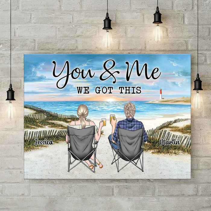 GeckoCustom Back View Couple Sitting Beach Landscape Canvas Personalized Gift DA199 889968