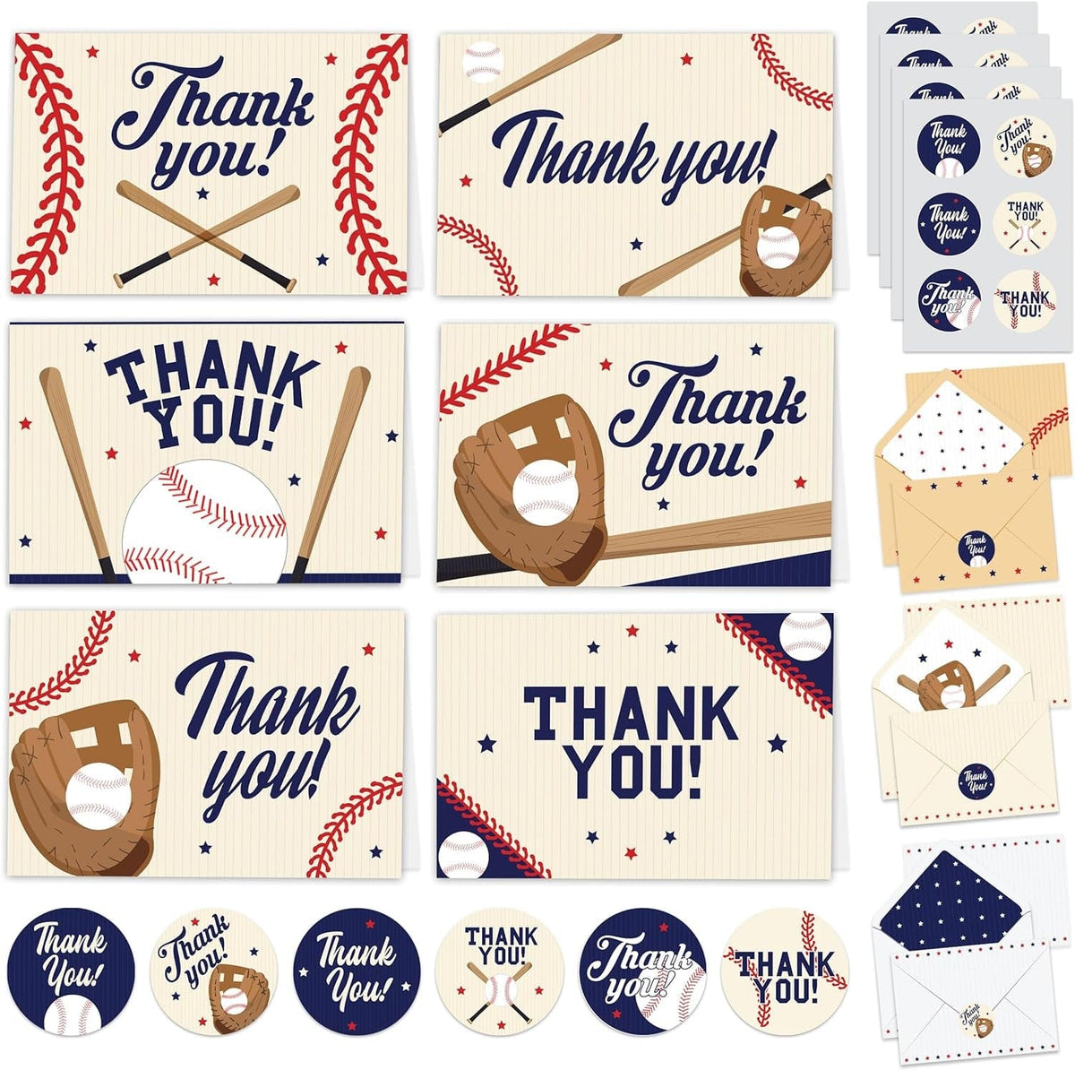Baseball Thank You Cards, 24Pcs Greeting Card with 6 Designs, Blank In - Geckocustom.com baseball-thank-you-cards-24pcs-greeting-card-with-6-designs-blank-in-geckocustom-com