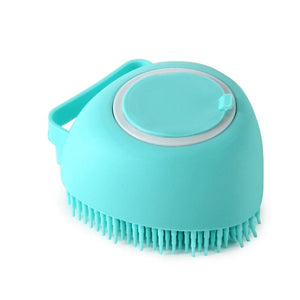 GeckoCustom Bathroom Dog Bath Brush Massage Gloves Soft Safety Silicone Comb with Shampoo Box Pet  Dog Brush Heart-shaped-Blue / CN