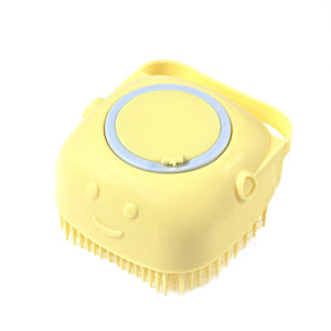 GeckoCustom Bathroom Dog Bath Brush Massage Gloves Soft Safety Silicone Comb with Shampoo Box Pet  Dog Brush Square-Yellow / CN