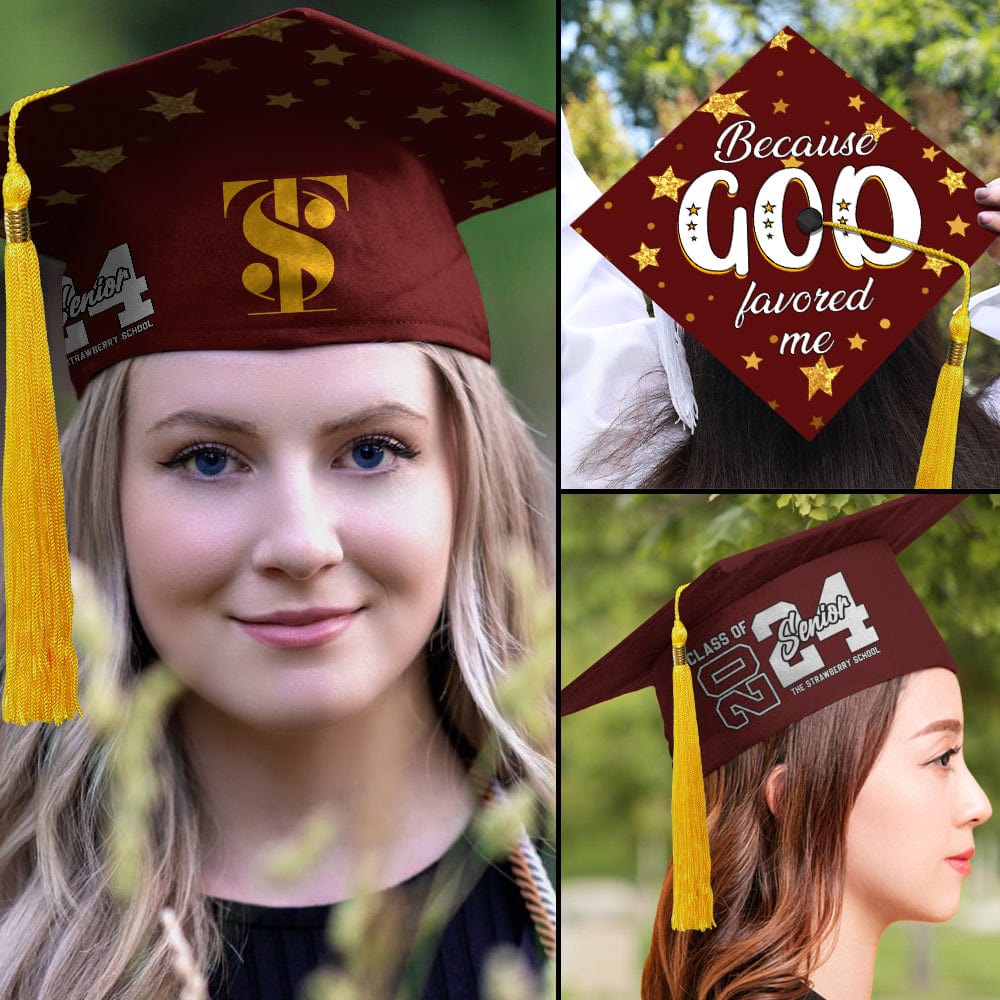 GeckoCustom Because God Favored Me Graduation Cap K228 9017 Polyester