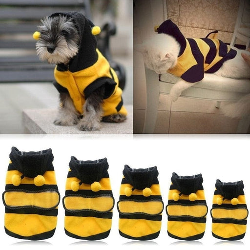 GeckoCustom Bee Pet Puppy Coat Apparel Outfit Fleece Clothes Dog Cat Hoodie Fancy Costume Halloween Cosplay Sweater Dog Hoodies Yellow / XS