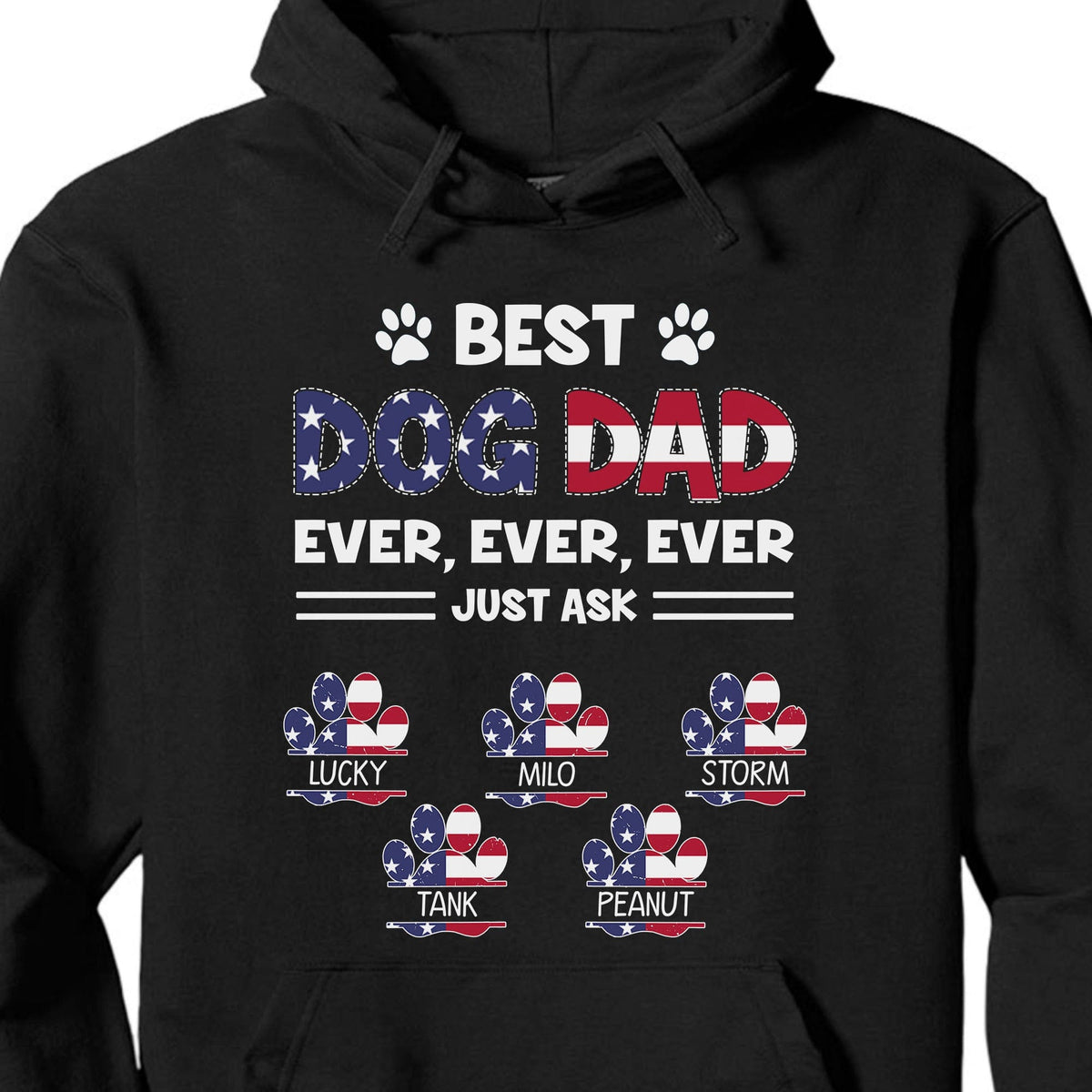 GeckoCustom Best American Dog Dad Ever Personalized Custom Dog Shirt C384 Pullover Hoodie / Black Colour / S