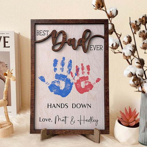 GeckoCustom Best Dad Ever Father's Day 2-Layered Wooden Plaque With Stand Personalized Gift K228 890655