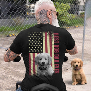 GeckoCustom Best Dog Dad Ever Upload Photo Dog Shirt, US Flag Shirt only back N304 HN590 Premium Tee (Favorite) / P Black / S