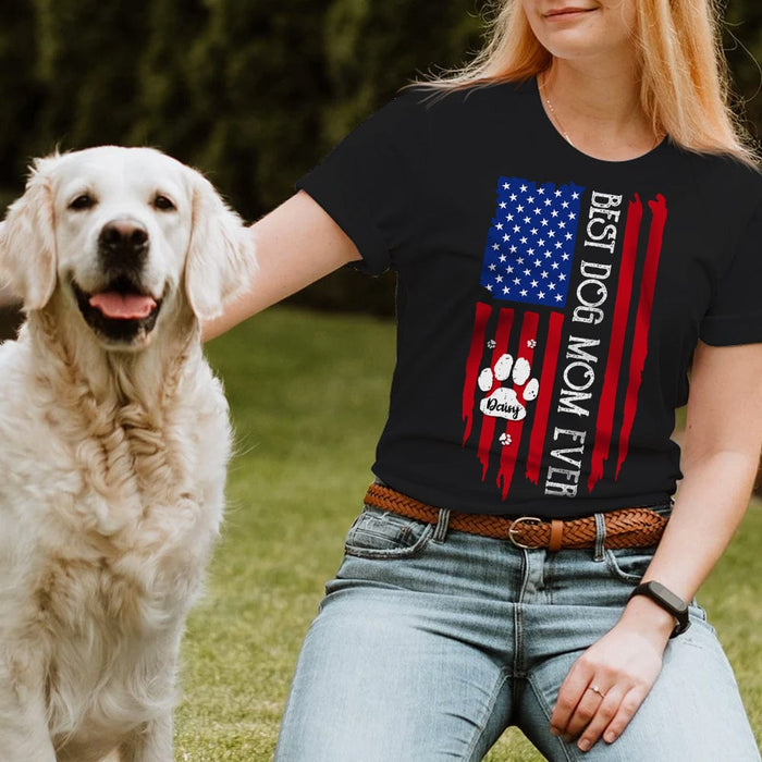 GeckoCustom Best Dog Mom Ever American Flag Front Dog Shirt K228 888295