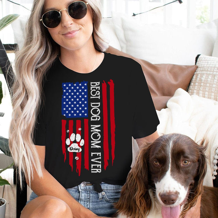 GeckoCustom Best Dog Mom Ever American Flag Front Dog Shirt K228 888295