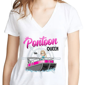 GeckoCustom Boating Pontoon Queen Shirt TA29 889601 Women V-neck / V White / S