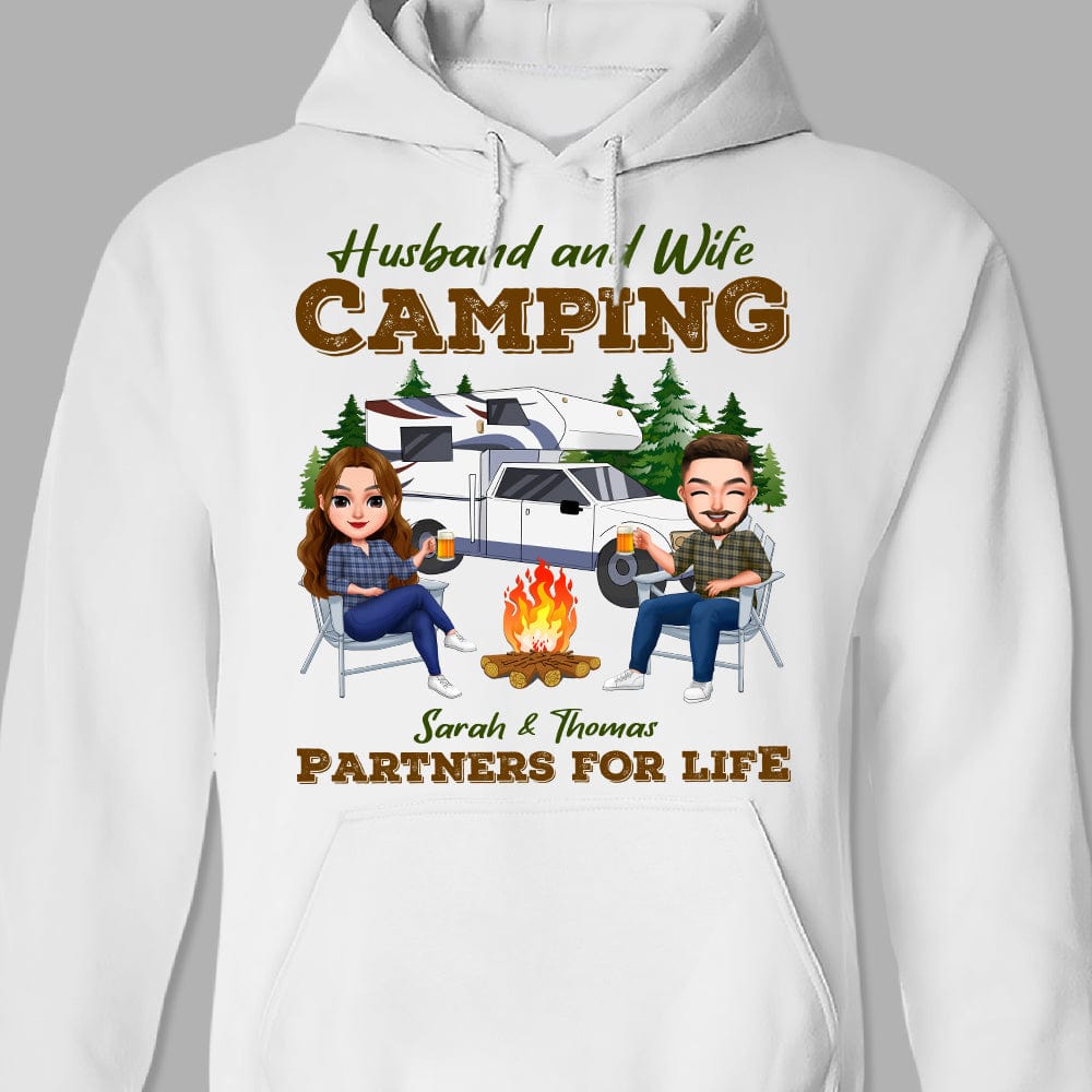 GeckoCustom Camping Partners For Life Husband Wife Shirt Personalized Gift TA29 890199 Basic Tee / White / S